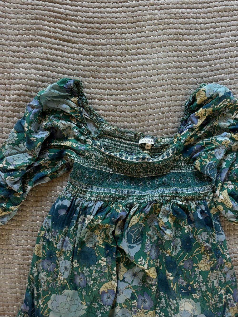 Baltic Born Green Floral Smocked Maxi Dress